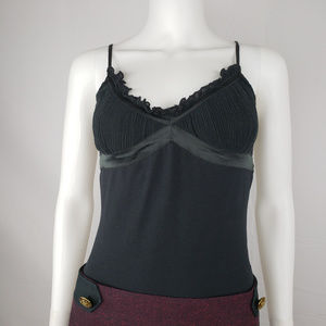 Kenneth Cole Black Tank Top ruffled neckline Sz M